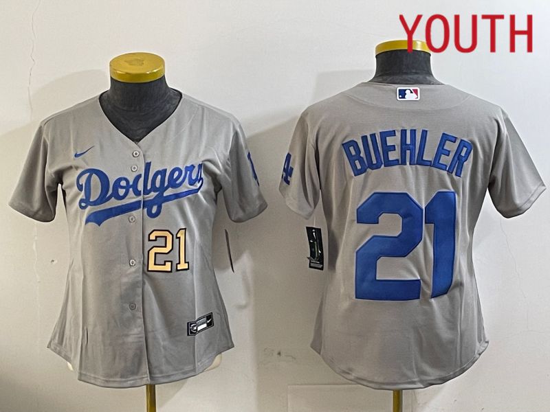 Youth Los Angeles Dodgers #21 Buehler Grey Game 2024 Nike MLB Jersey style 11216->youth mlb jersey->Youth Jersey